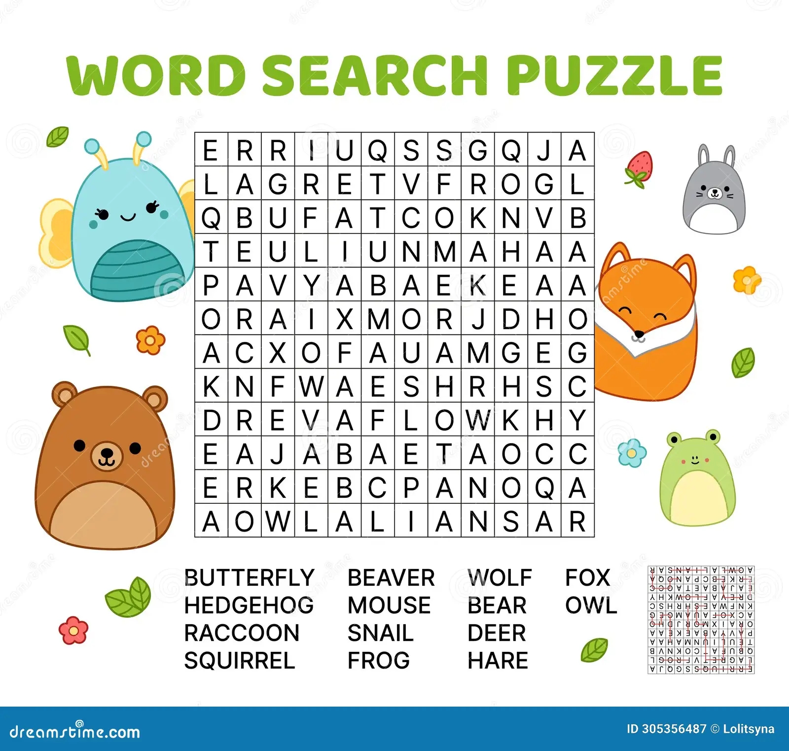 Forest Animals Word Search Game Puzzle For Kids Squishmallow English Words Stock Vector Illustration Of Crossword Puzzle 305356487