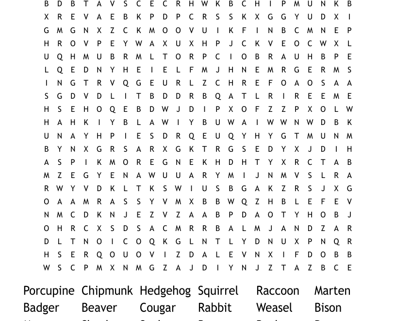 Forest Animals Word Search WordMint
