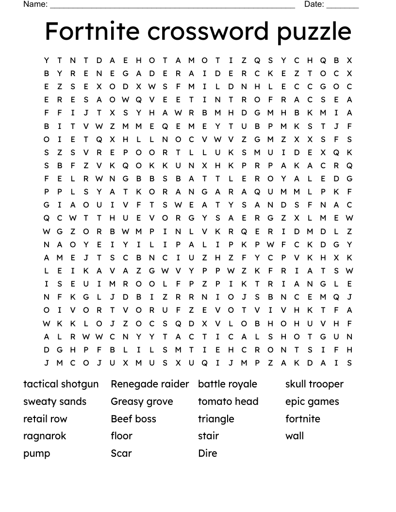 Fortnite Crossword Puzzle Word Search WordMint