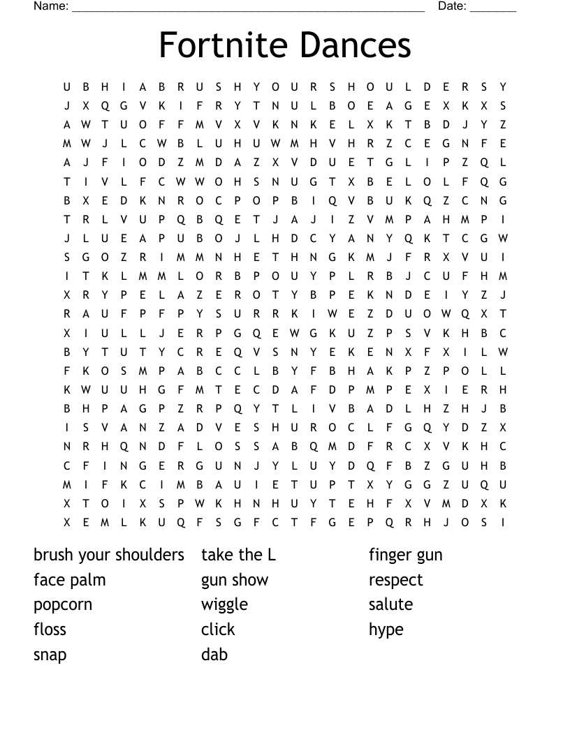 Fortnite Dances Word Search WordMint