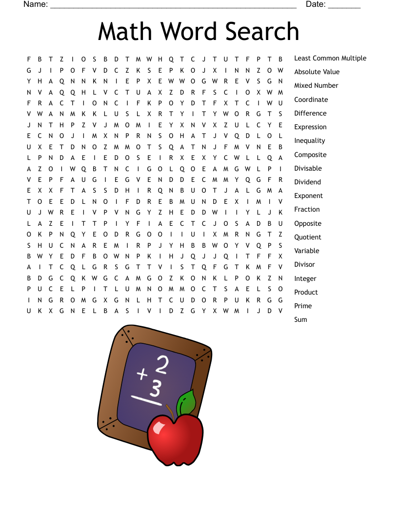 Fraction Vocabulary Word Search WordMint