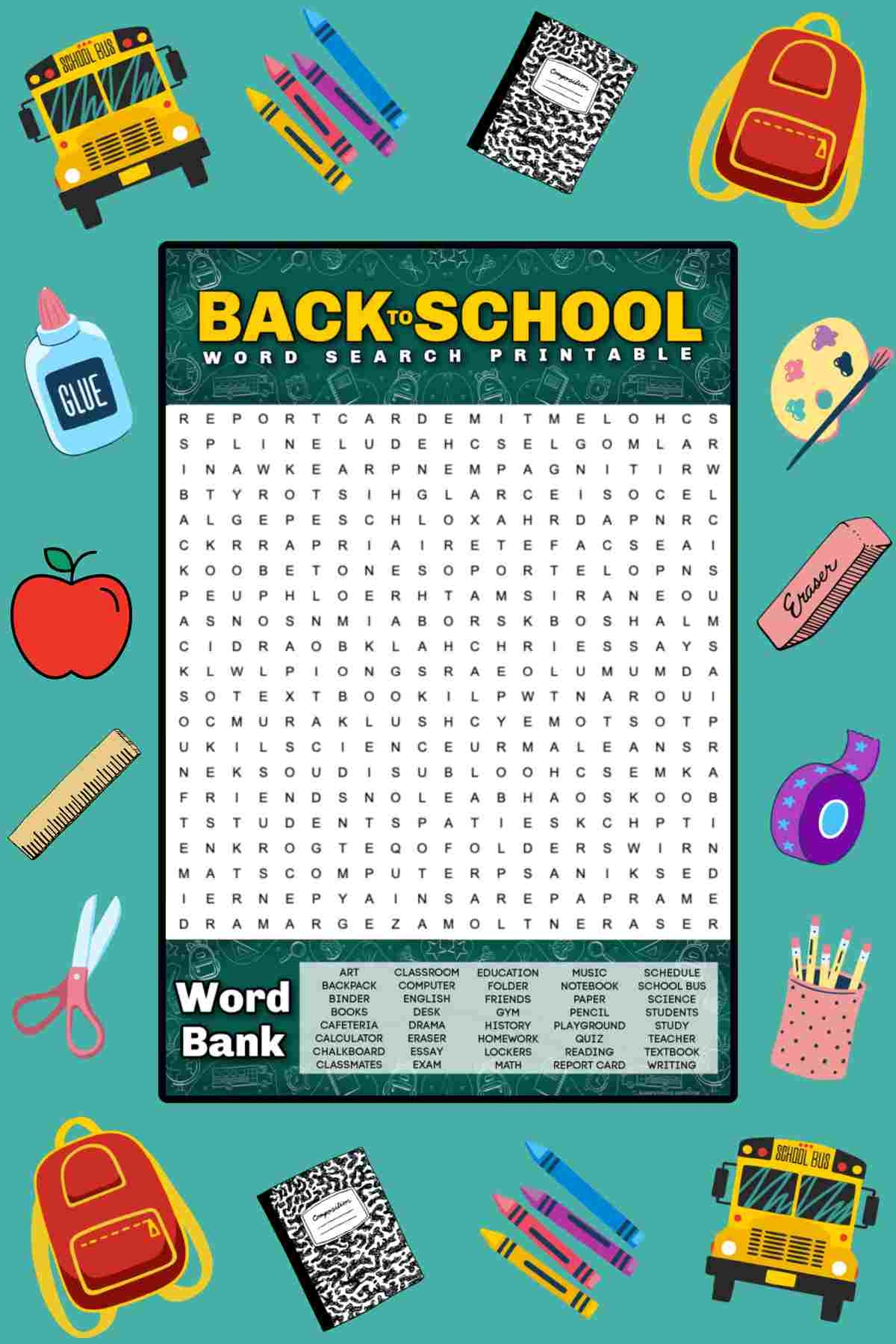 Free Back To School Word Search Printable With Answer Key 