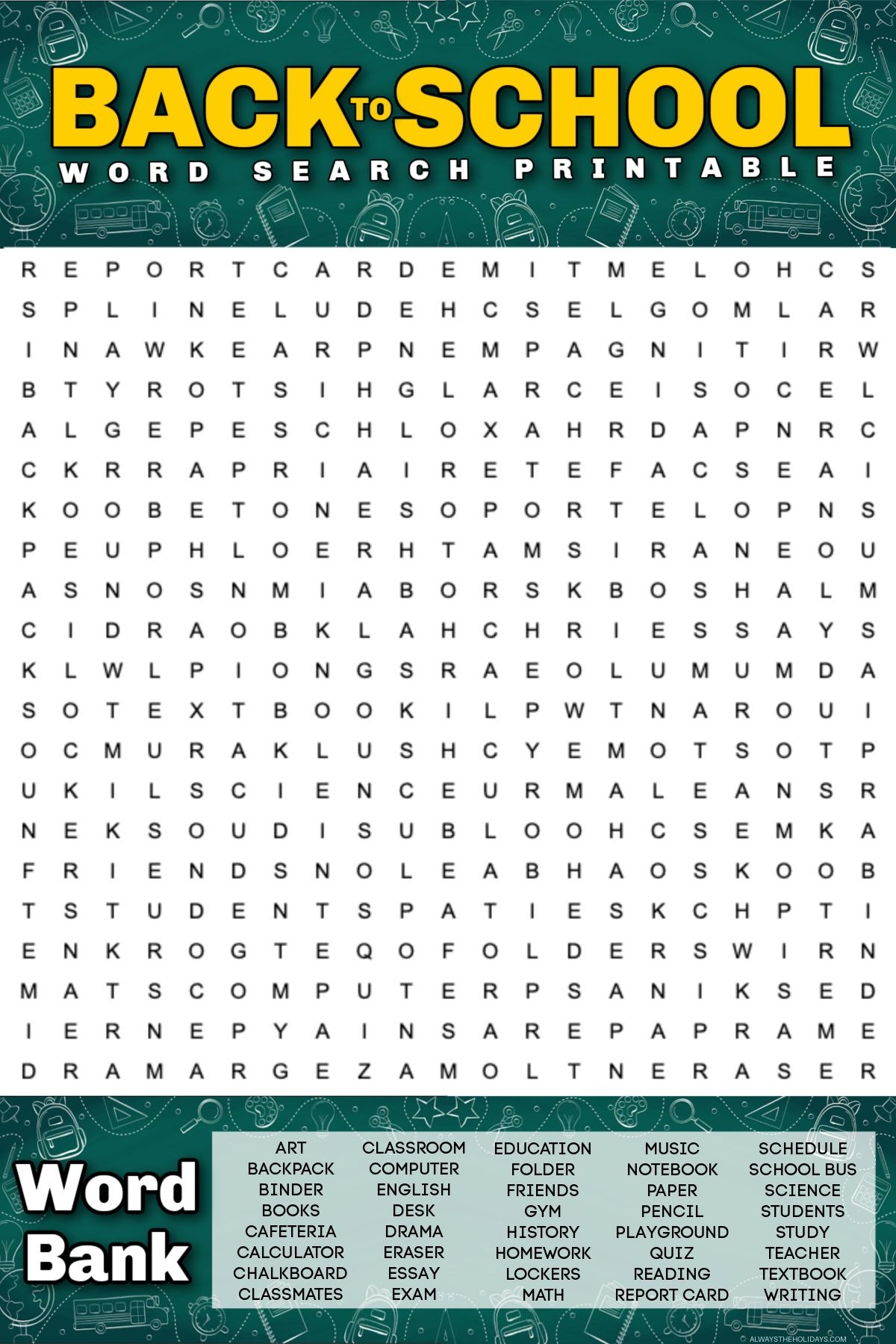 Free Back To School Word Search Printable With Answer Key 