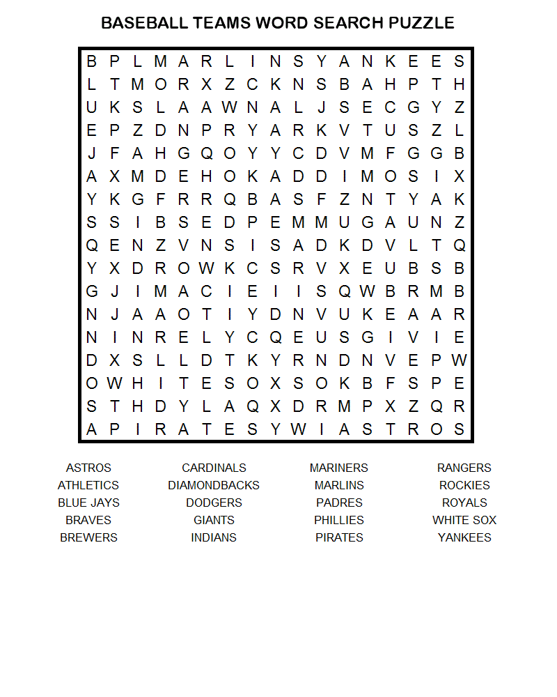 Free Printable Baseball Word Searches