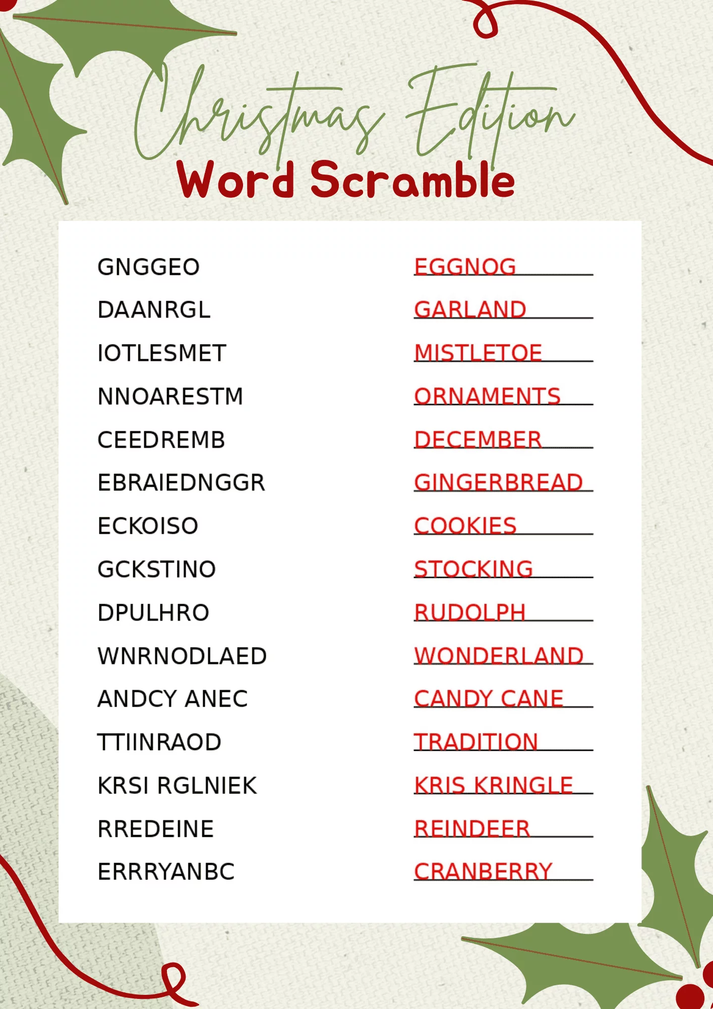 Christmas Word Search Games Printable