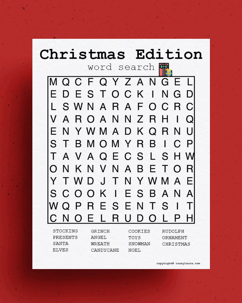 Free Christmas Word Search Printable PDF Game Sheets Crazy Laura