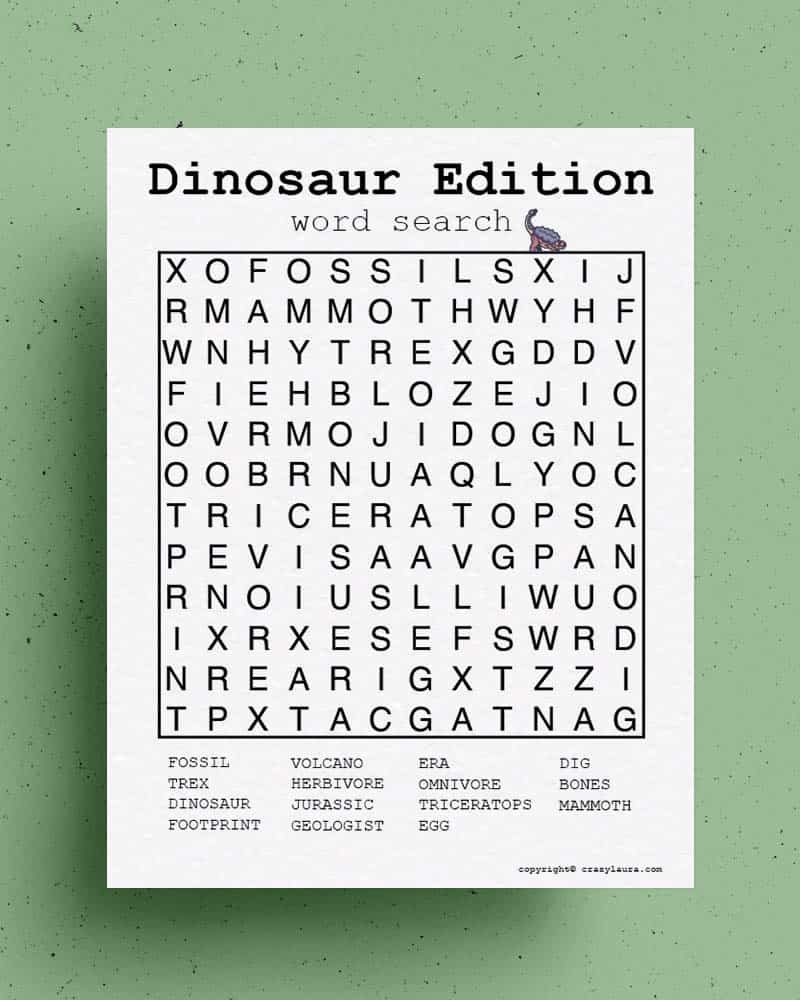 Easy Dinosaur Word Search Printable