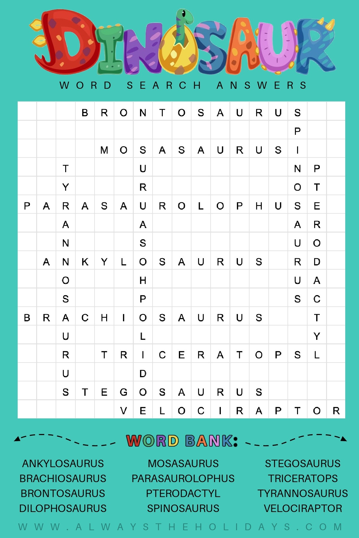 free dinosaur word search printable with answer key included