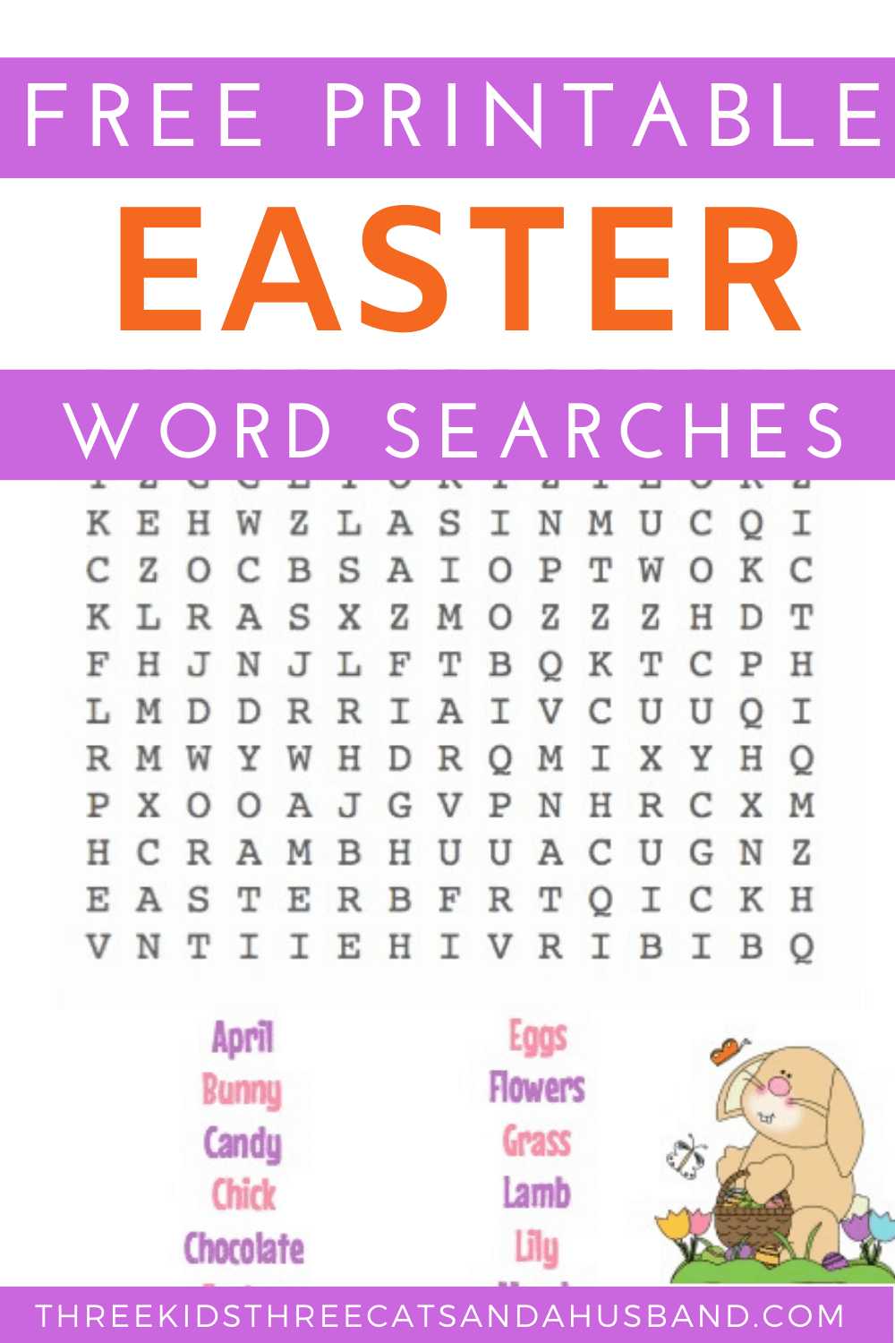 free easter printables 3 word searches for kids 2025