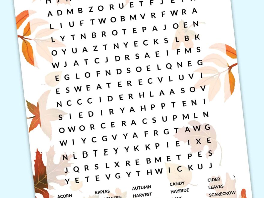 Free Fall Word Search Printable