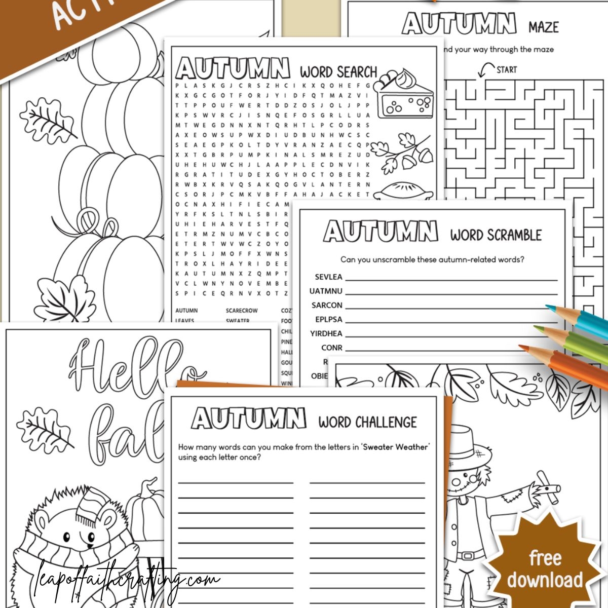 FREE Fall Worksheets Coloring Sheets Word Search More Leap Of Faith Crafting