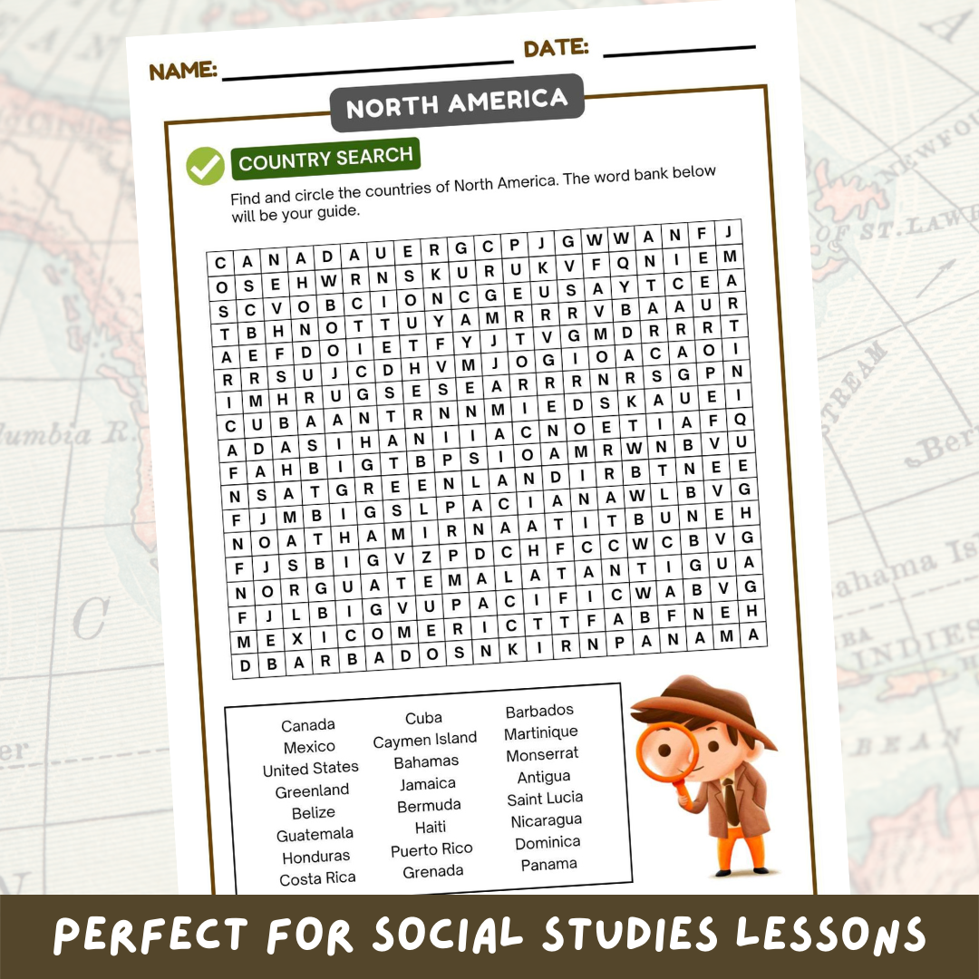Free Printable North America Word Search