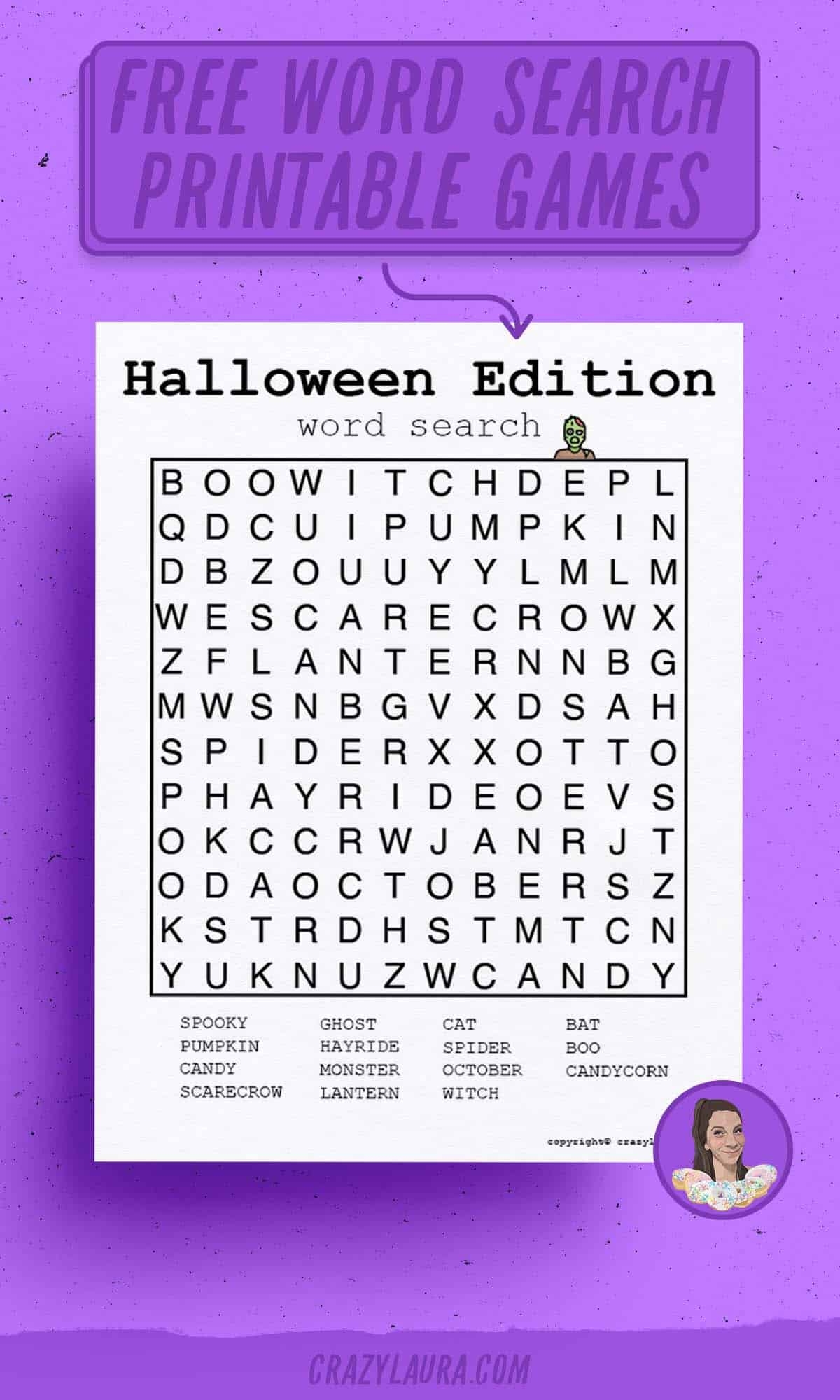 Free Halloween Word Search Printable Game Sheets Crazy Laura