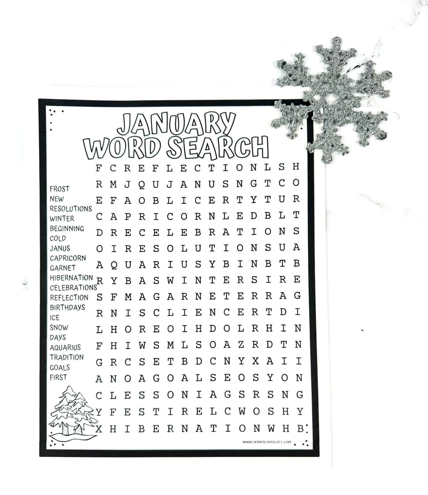 January Word Search Free Printables