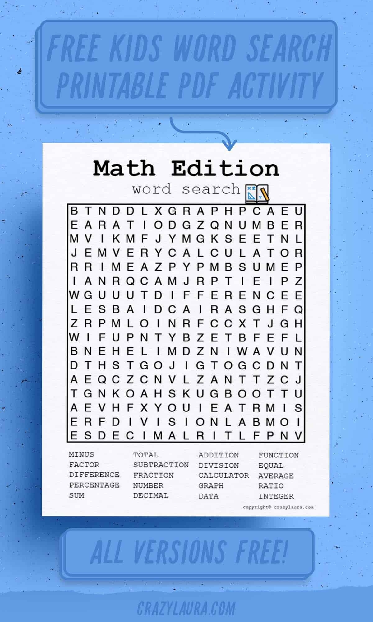 Free Math Word Search Printable Games PDF Sheets Crazy Laura
