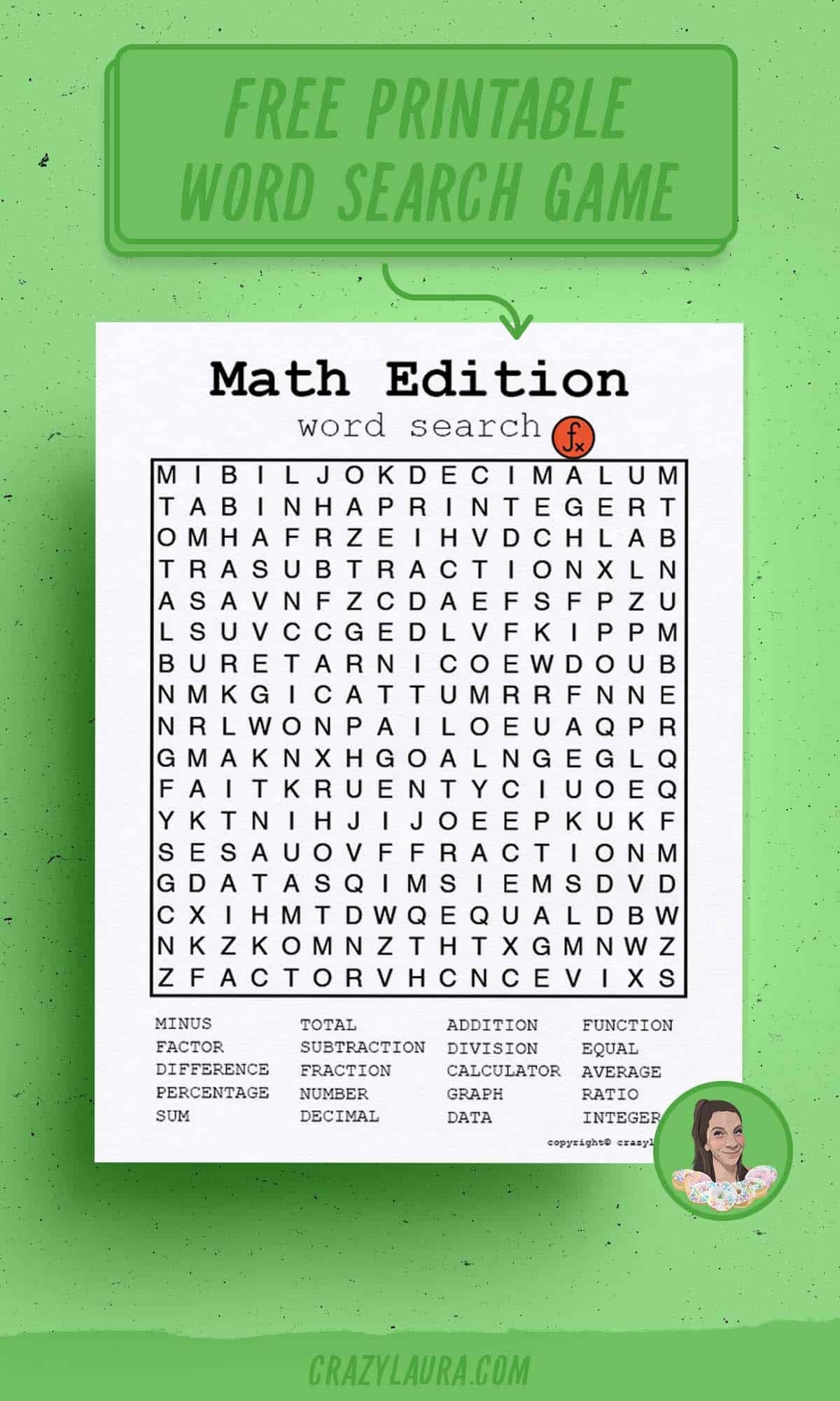 Free Math Word Search Printable Games PDF Sheets Crazy Laura