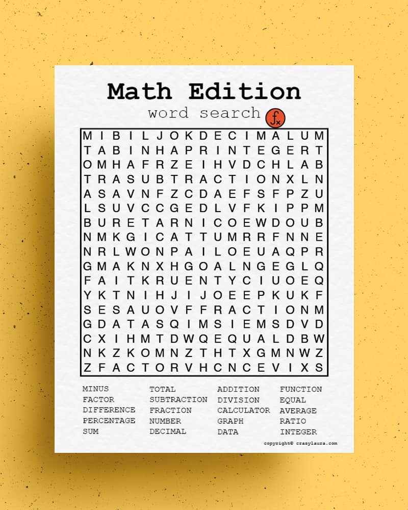 Free Math Word Search Printable Games PDF Sheets Crazy Laura Worksheets Library