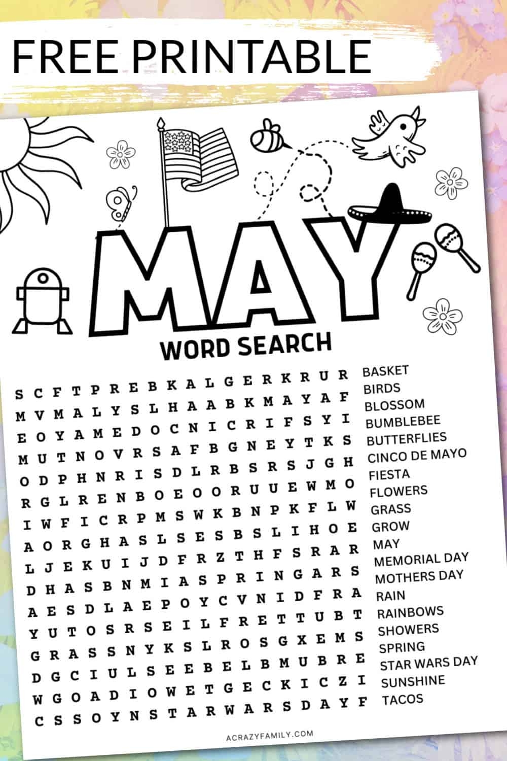 Free May Word Search Printable A Crazy Family