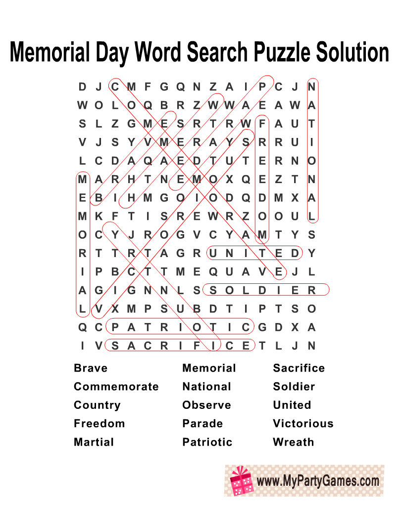 Free Memorial Day Word Search Worksheets Library