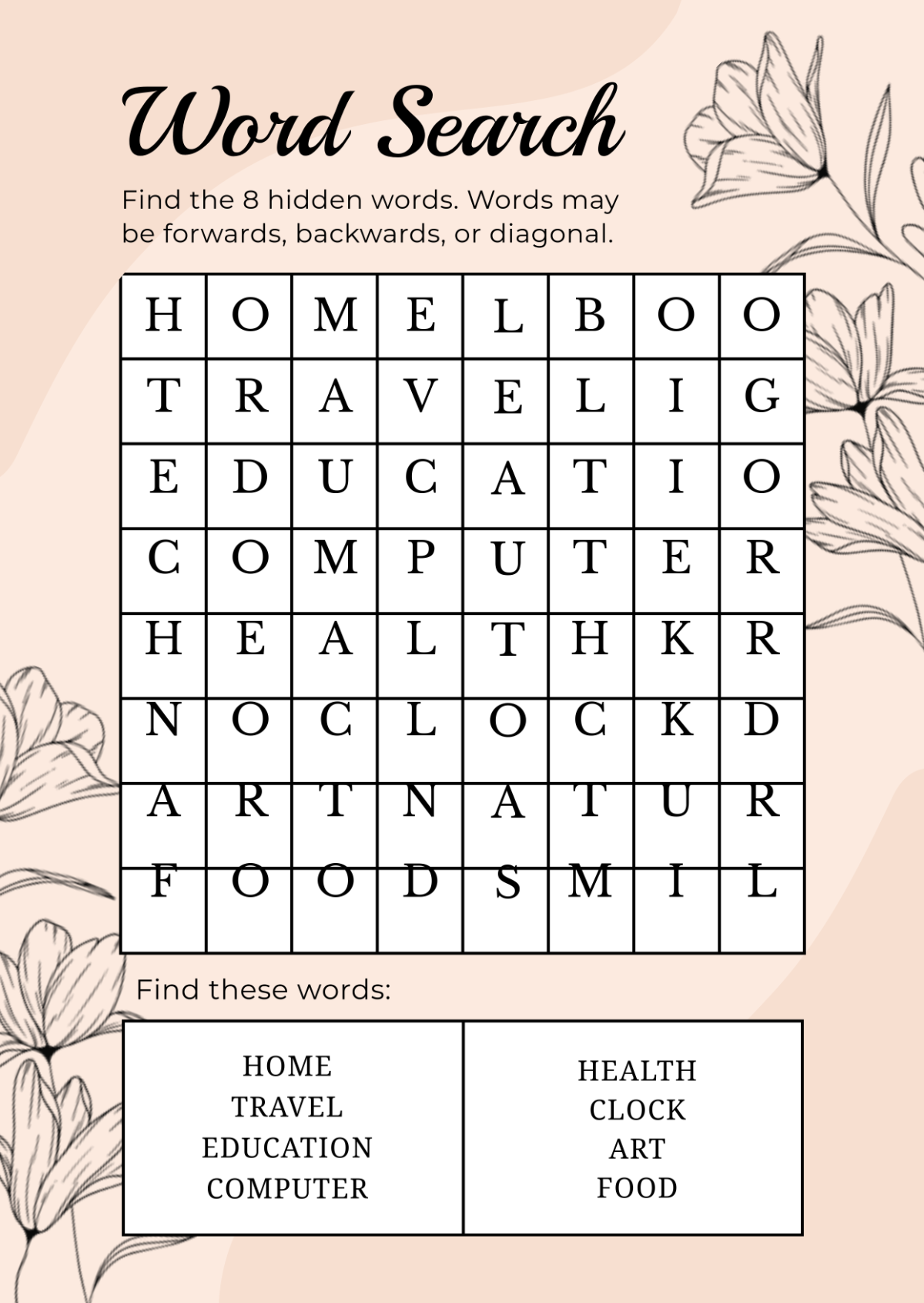 Free Minimal Word Search Template To Edit Online