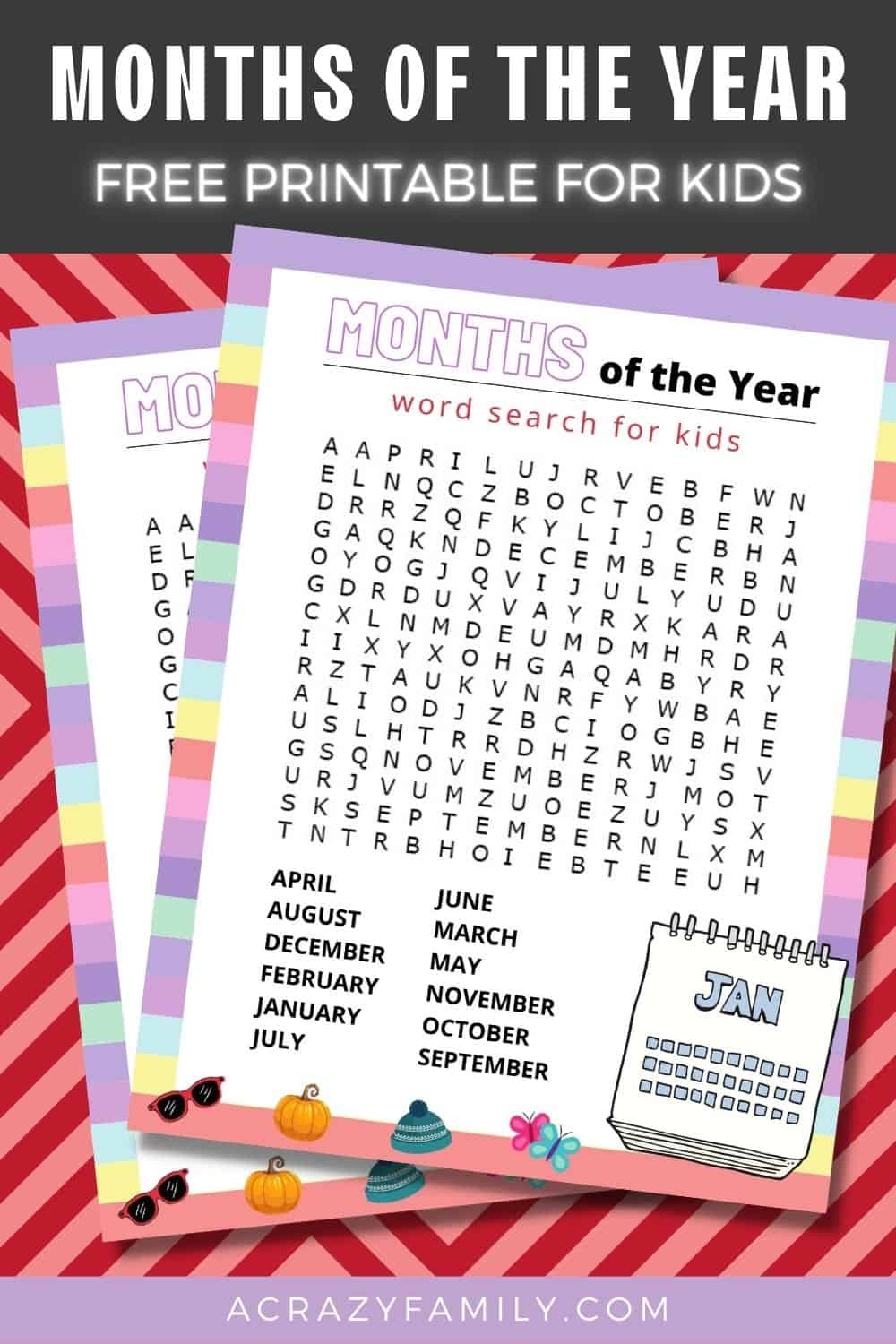 Free Months Of The Year Word Search Printable For Kids A Crazy Family