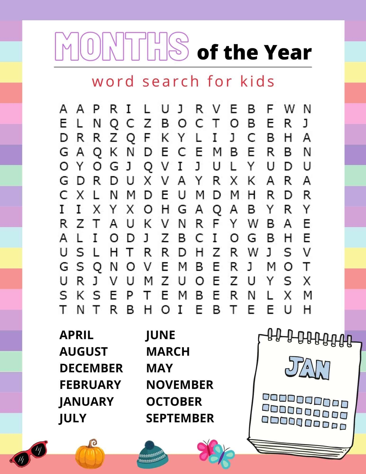 Free Months Of The Year Word Search Printable For Kids A Crazy Family