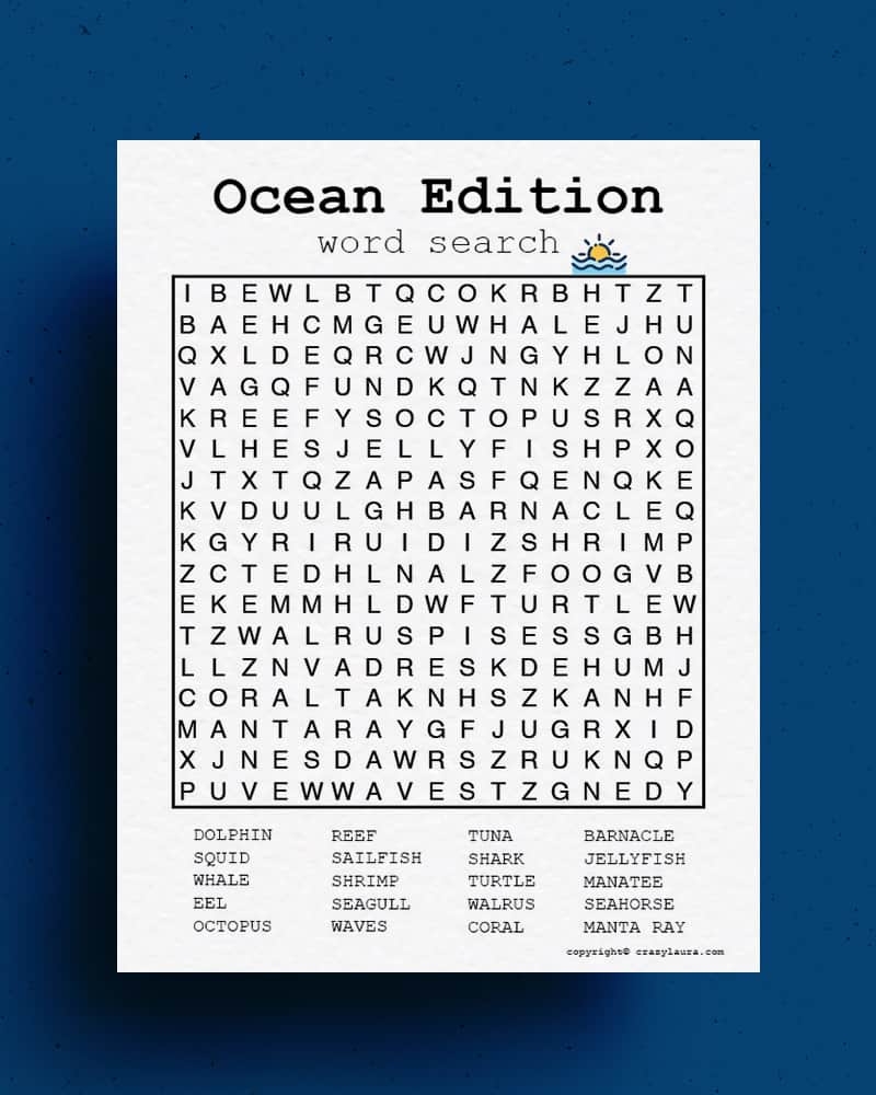 Free Ocean Word Search Printable Game Sheets Crazy Laura