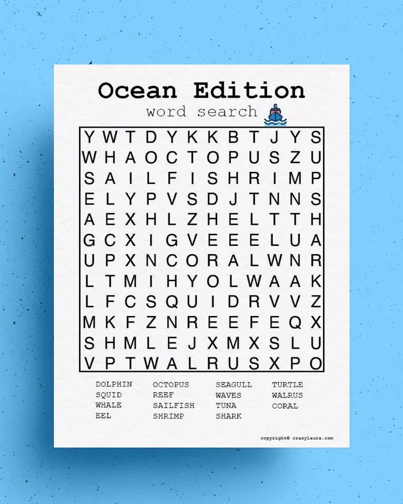 free ocean word search printable game sheets crazy laura