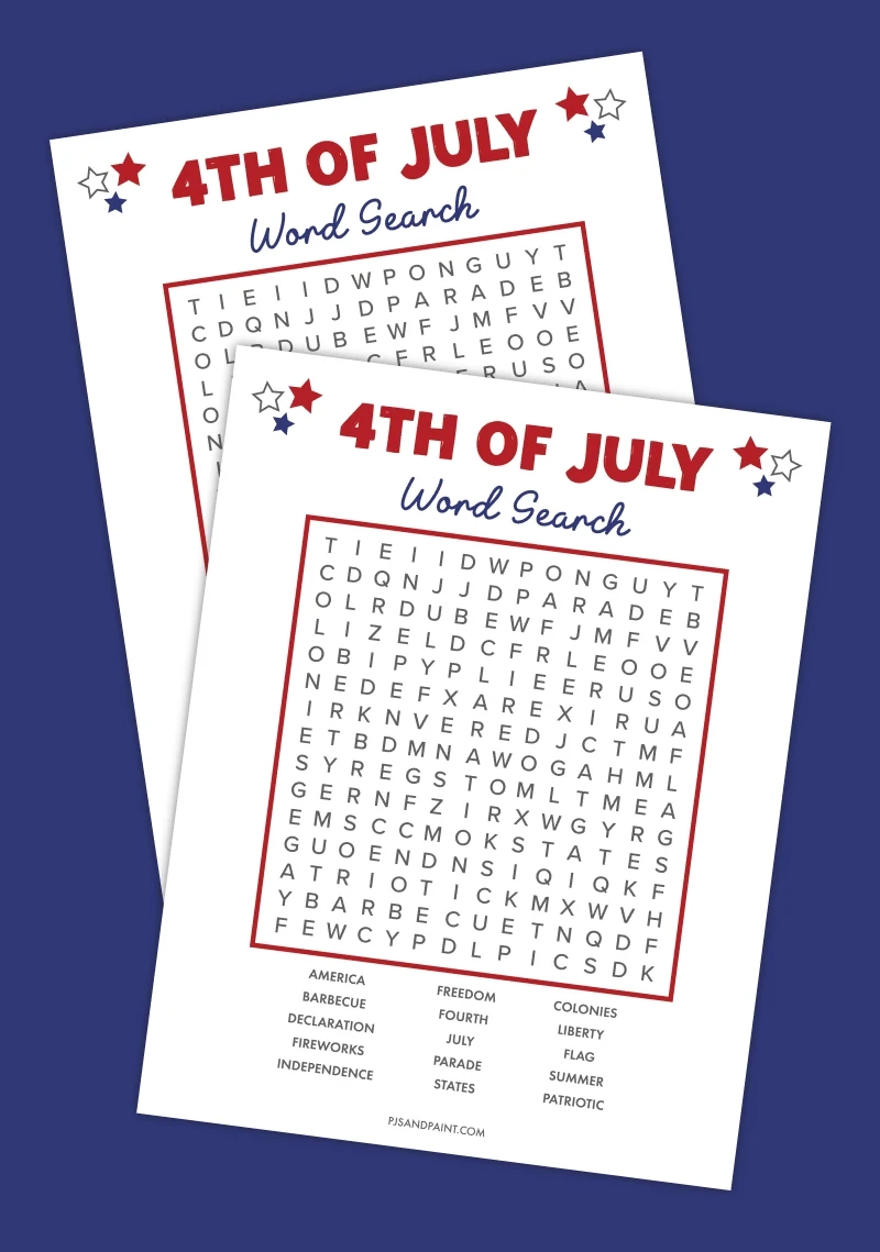 Free Printable 4th Of July Word Search Pjs And Paint