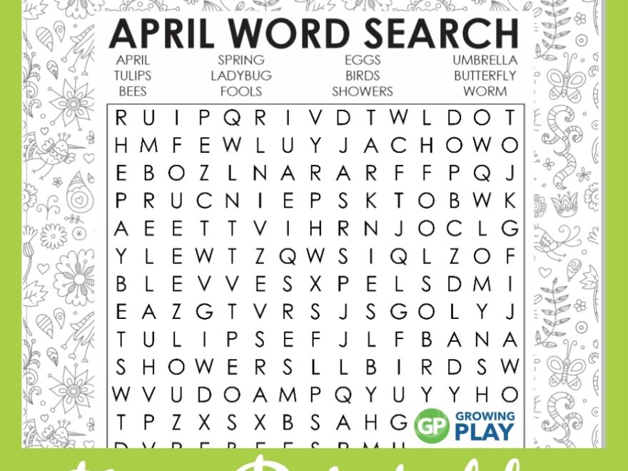 Free Printable April Word Search Growing Play
