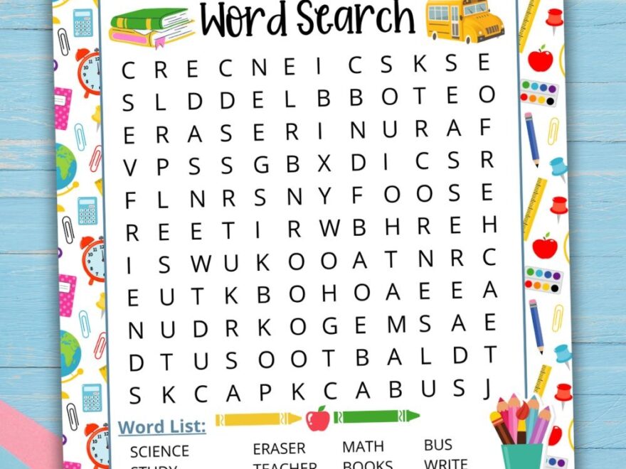 Free Printable Back To School Word Search
