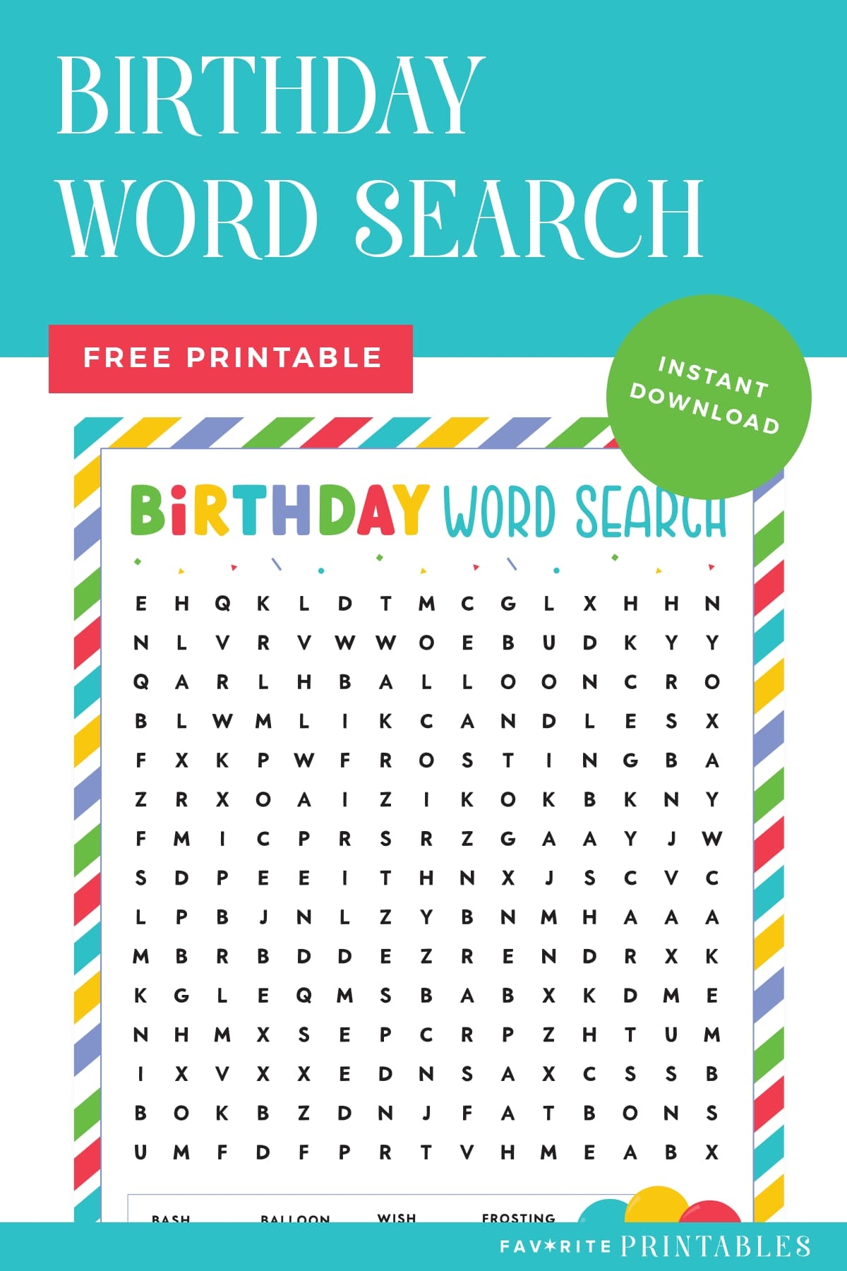 Free Printable Birthday Word Search For Kids Favorite Printables