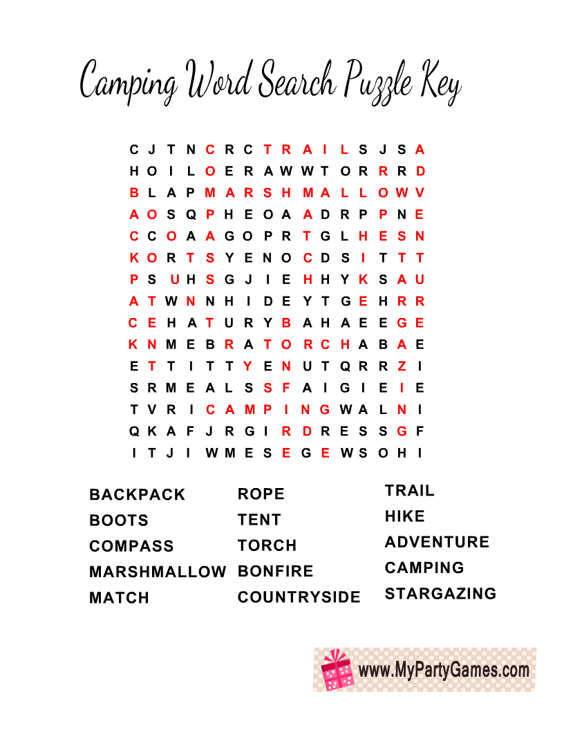 Free Printable Camping Word Search