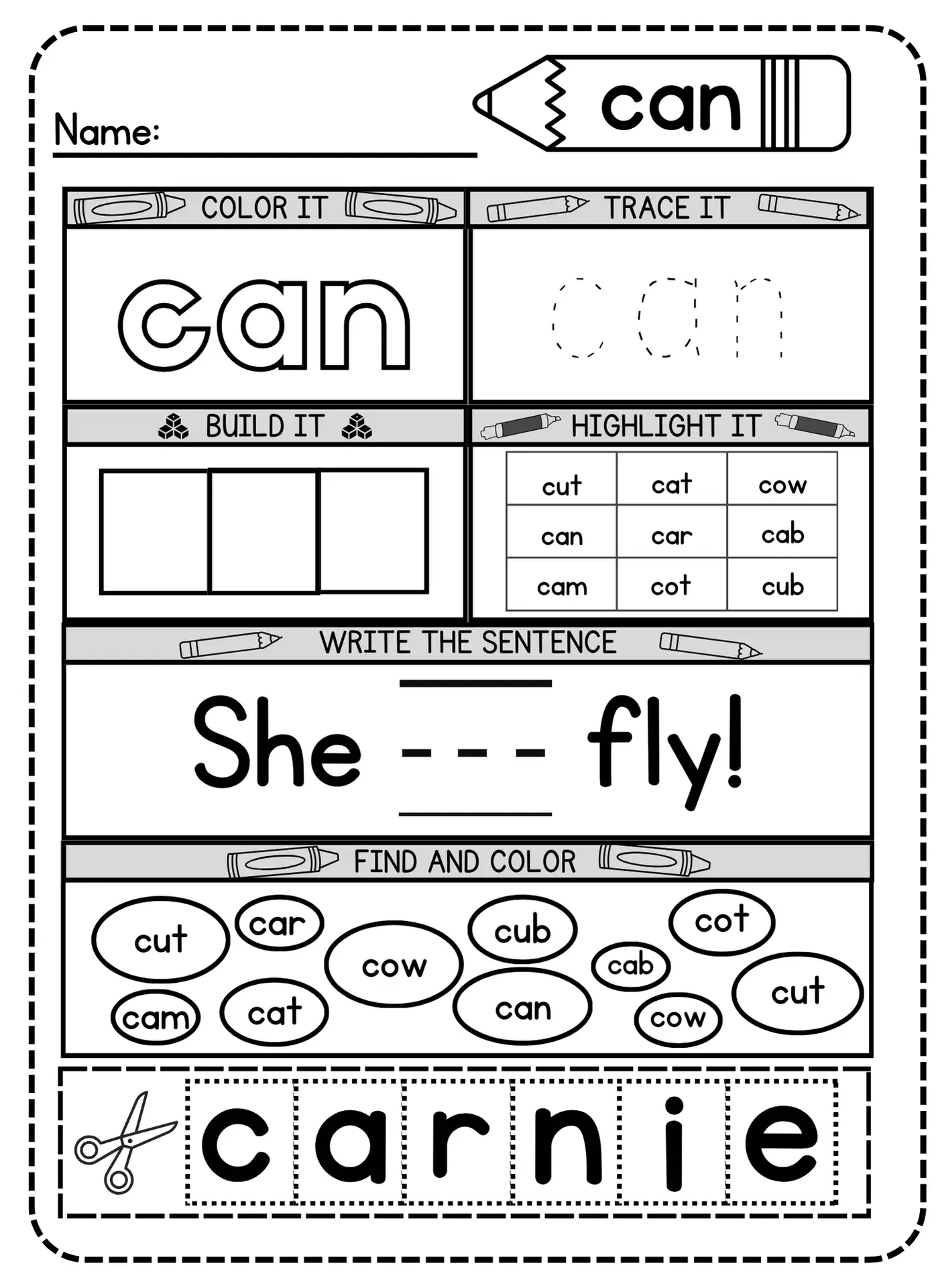 Free Printable Can Sight Word Worksheet For Kindergarten Simple Mom Project