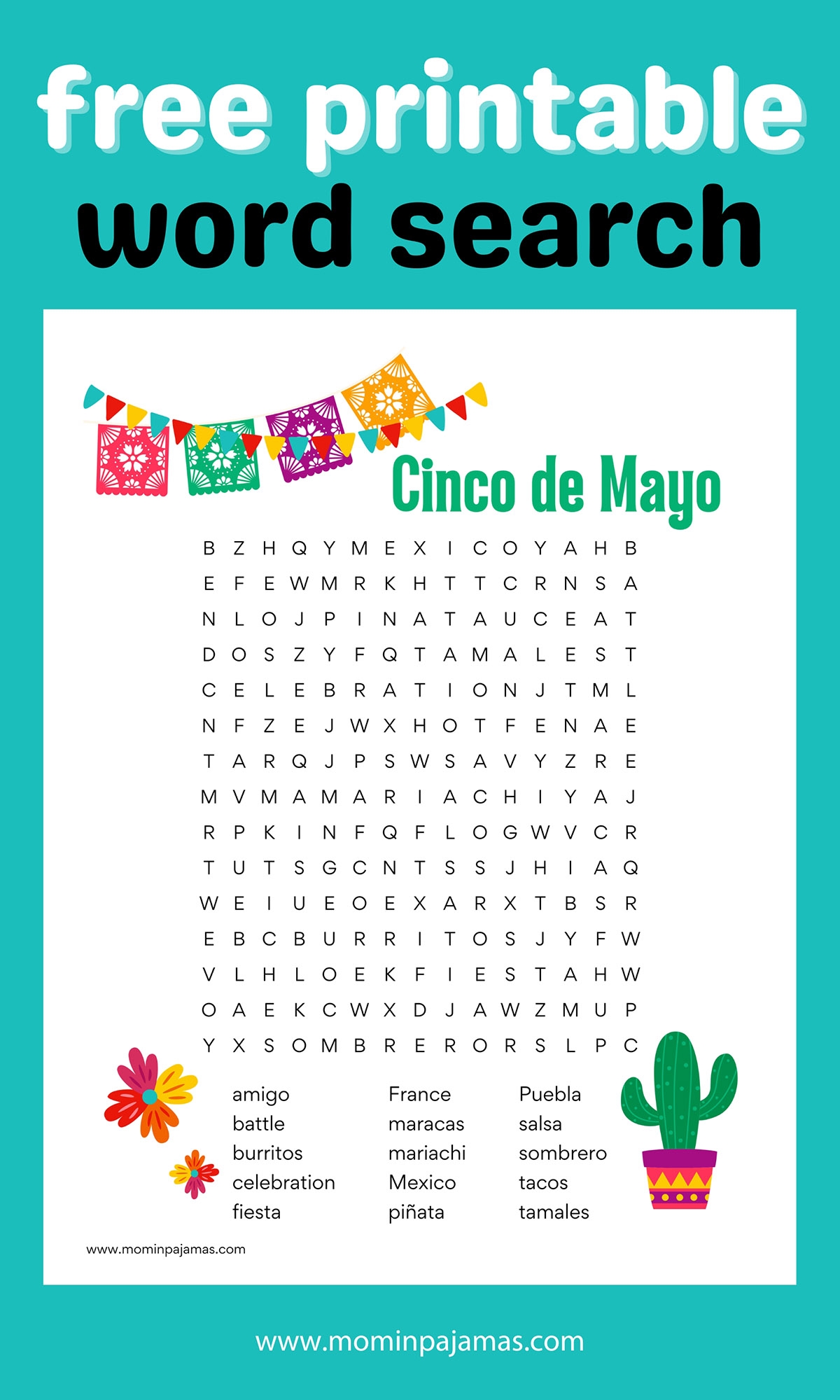 Free Printable Cinco De Mayo Word Search Puzzle Mom In Pajamas