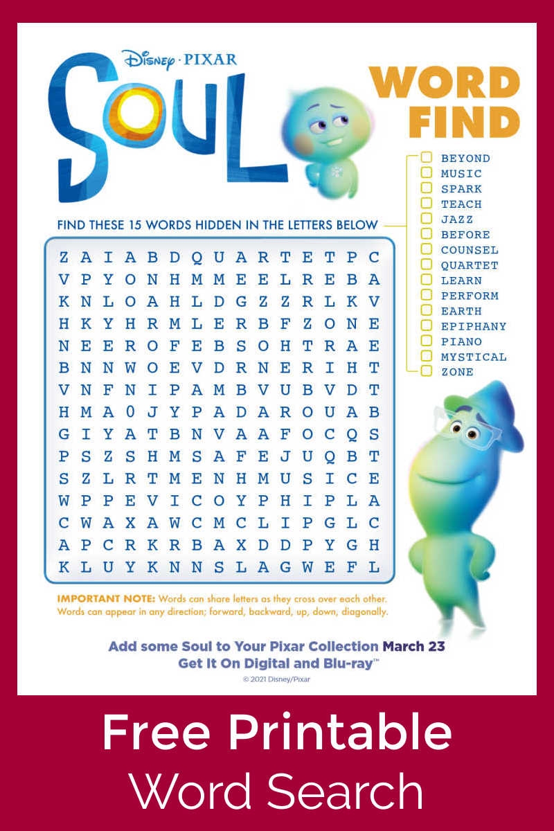 Free Printable Disney Soul Word Search Mama Likes This