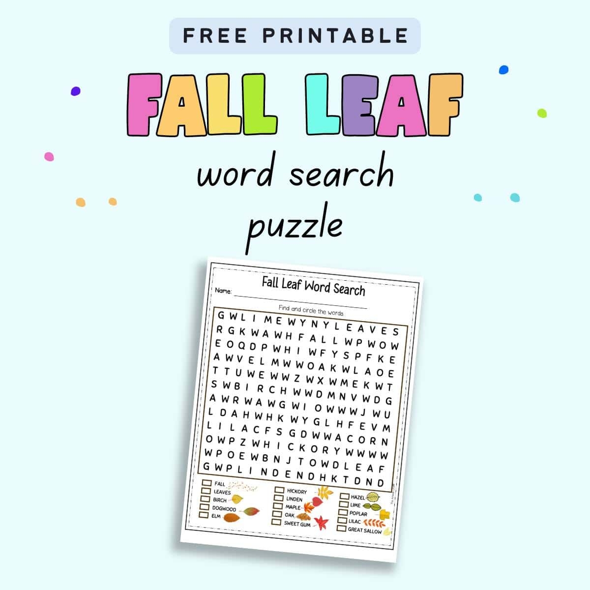 Word Search For The Fall Free Printable
