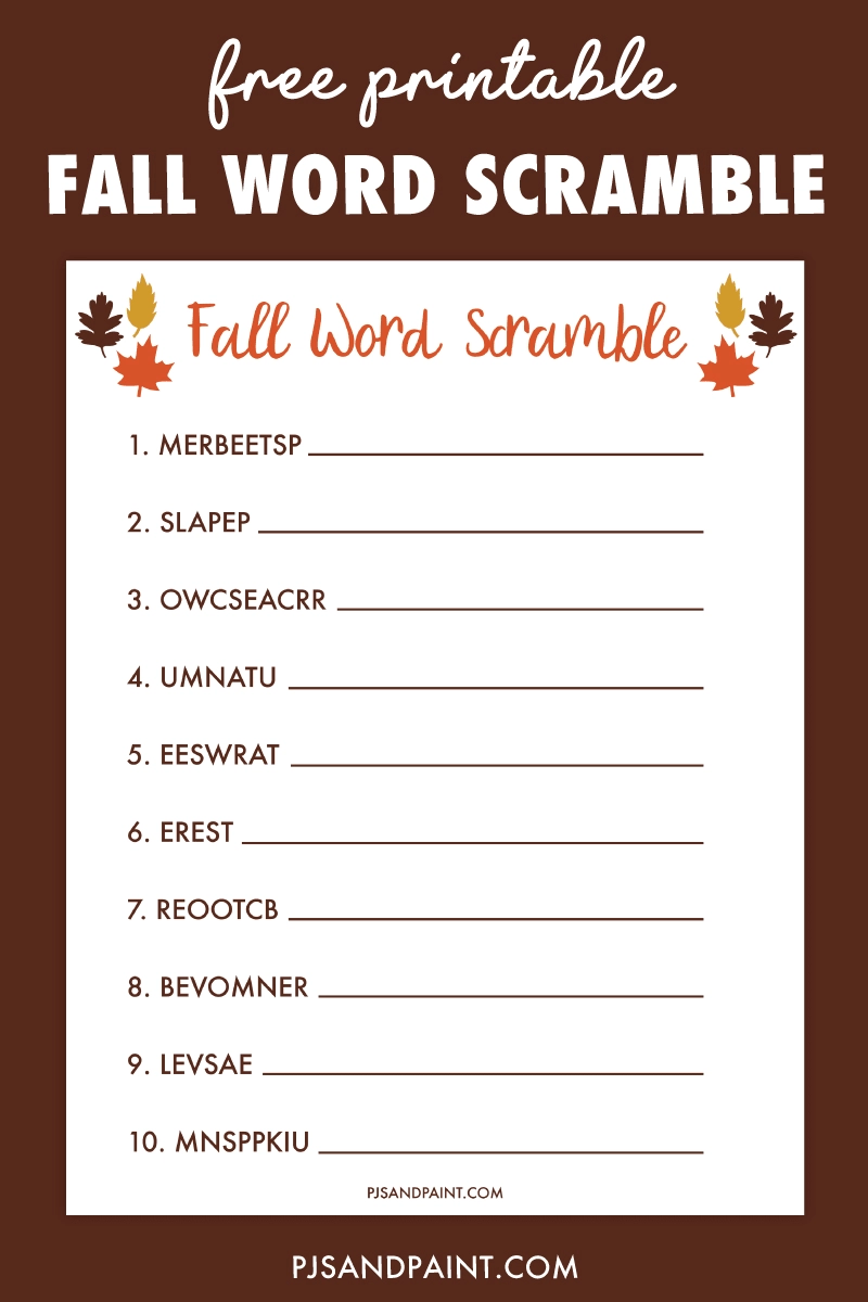 Free Printable Fall Word Scramble Pjs And Paint