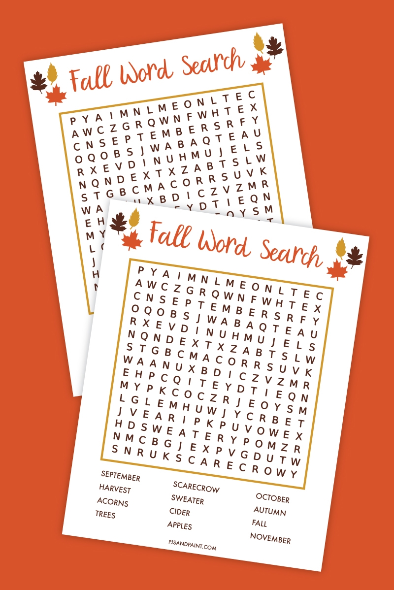 Free Printable Fall Word Search Pjs And Paint