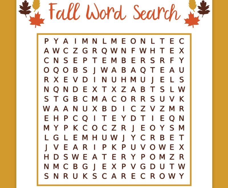 Free Printable Fall Word Search Pjs And Paint