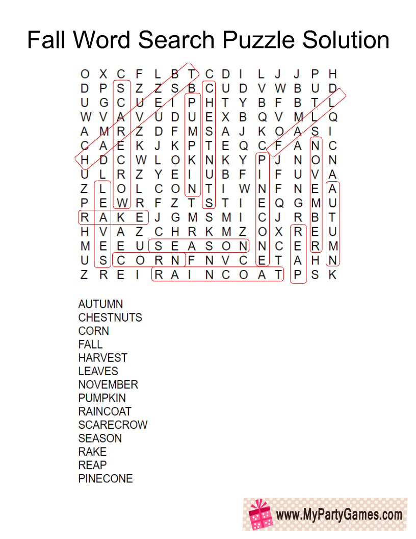 Free Printable Fall Word Search Puzzle With Solution Free Printable Fall Word Search Puzzle With Solution