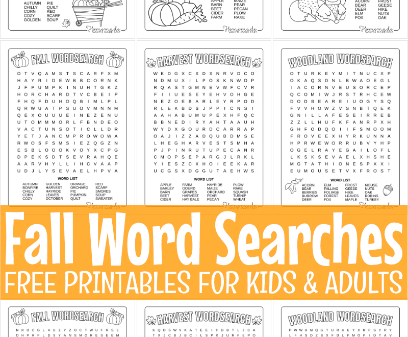 Free Printable Fall Word Search Puzzles For Kids