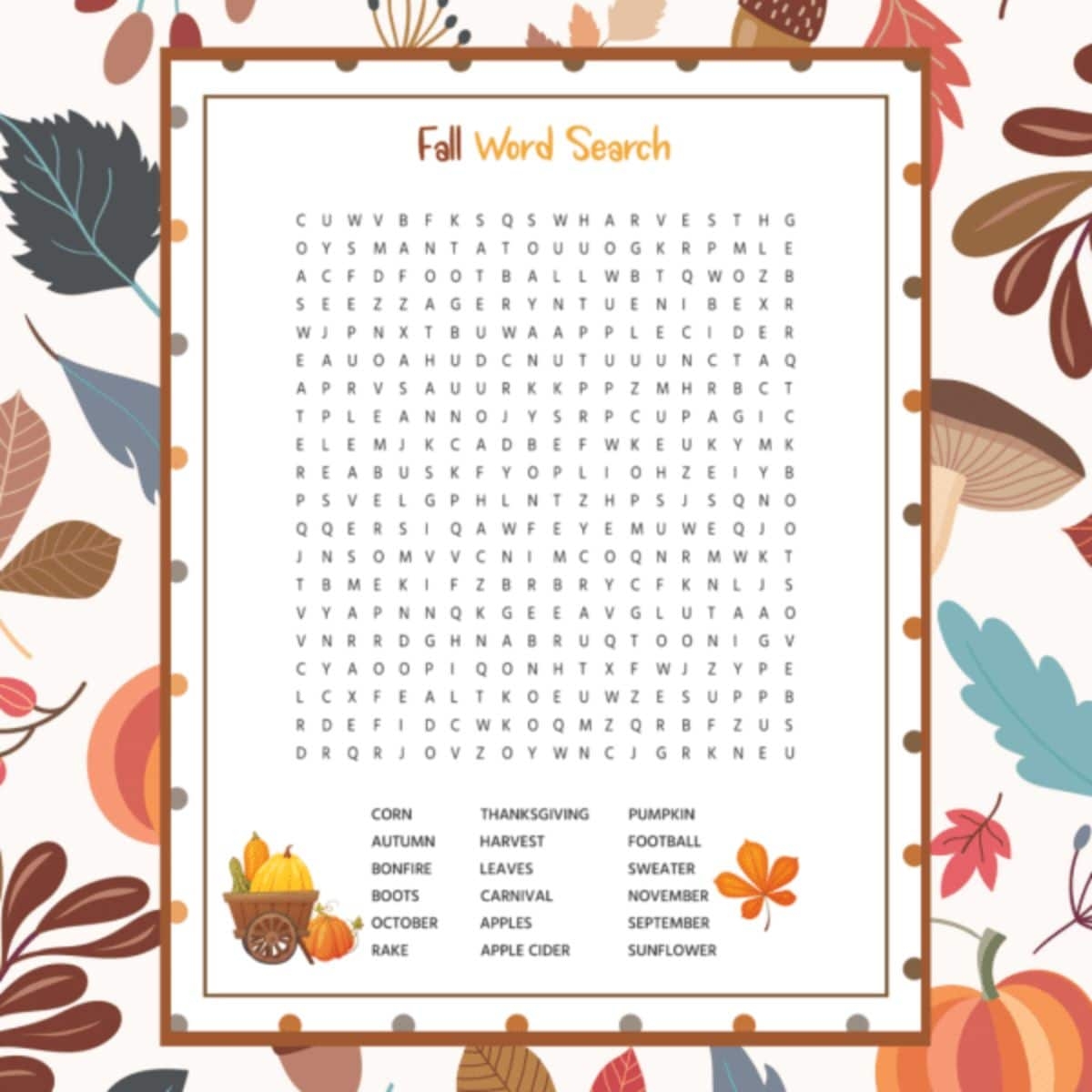 Free Printable Fall Word Search With Answer Key Worksheets Library