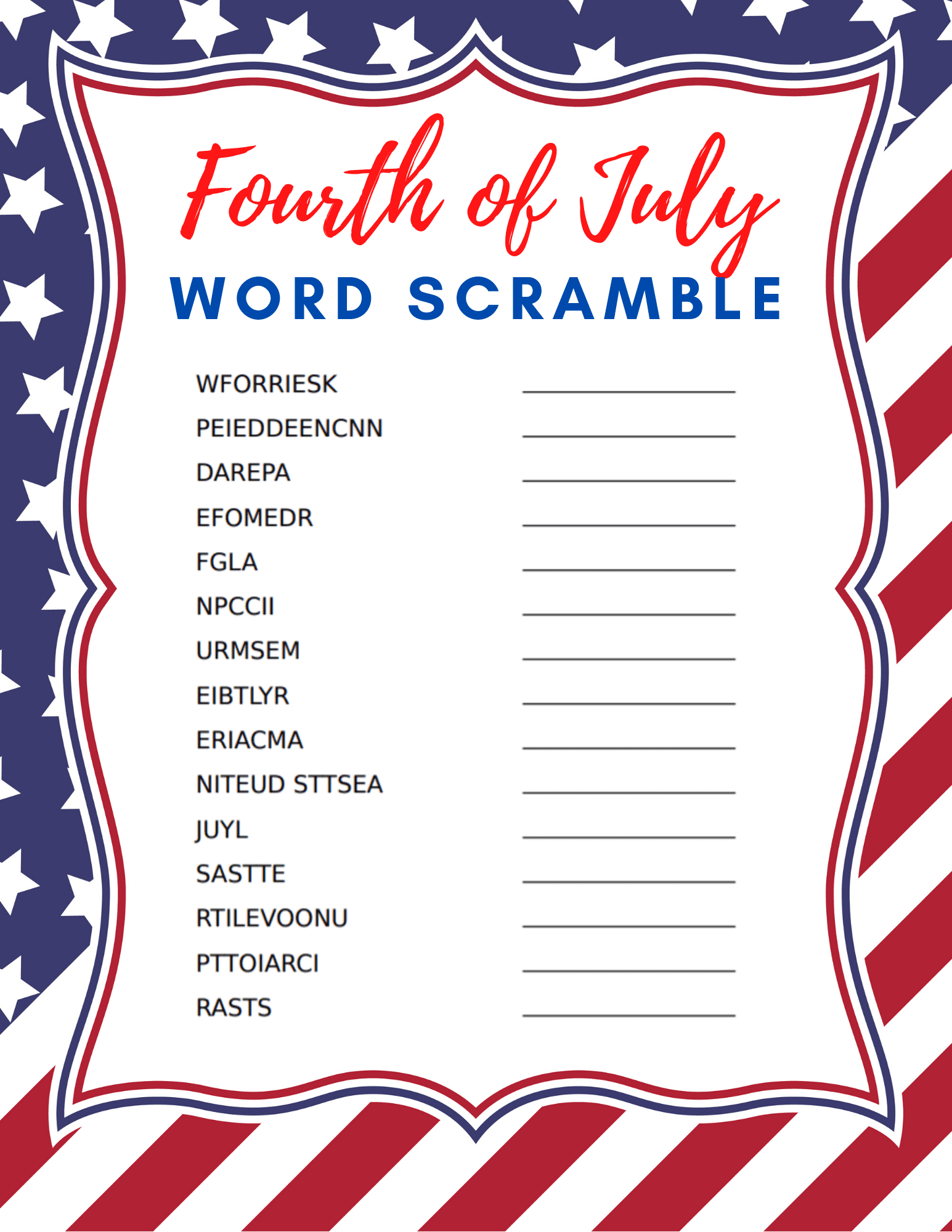 4th Of July Word Searches Free Printables