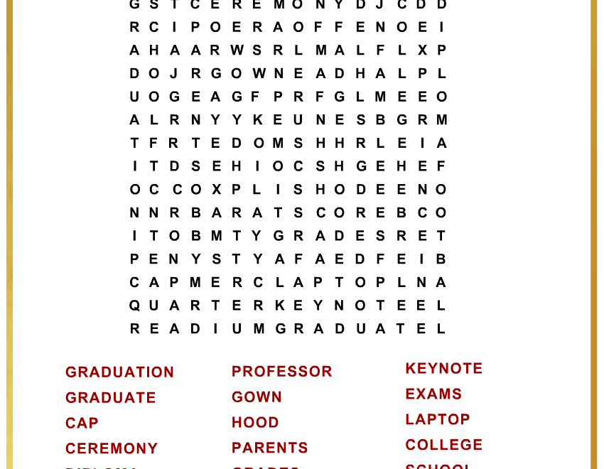 Free Printable Graduation Word Search Puzzle