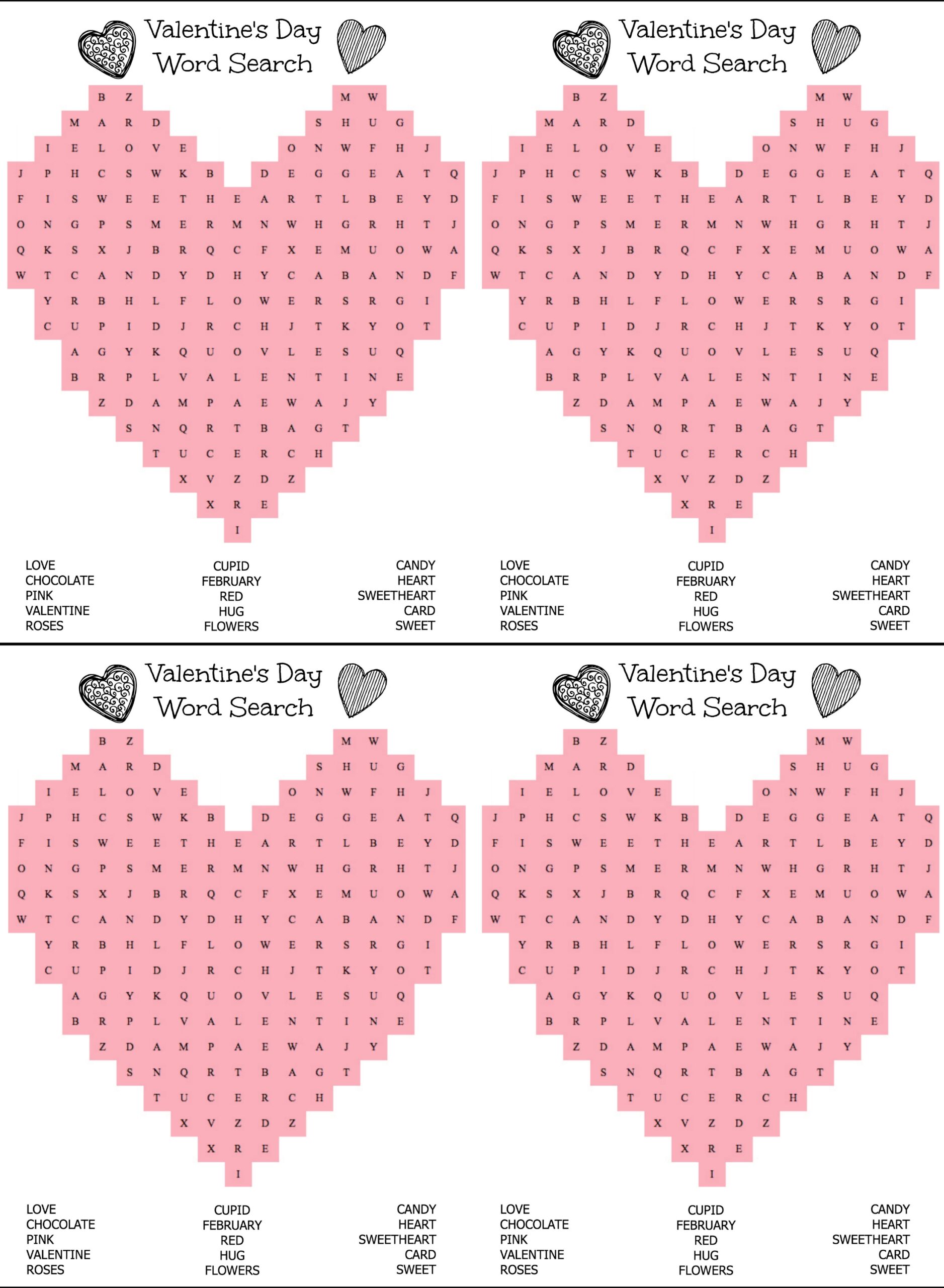 Free Printable Heart Shaped Valentine s Day Word Search For Kids