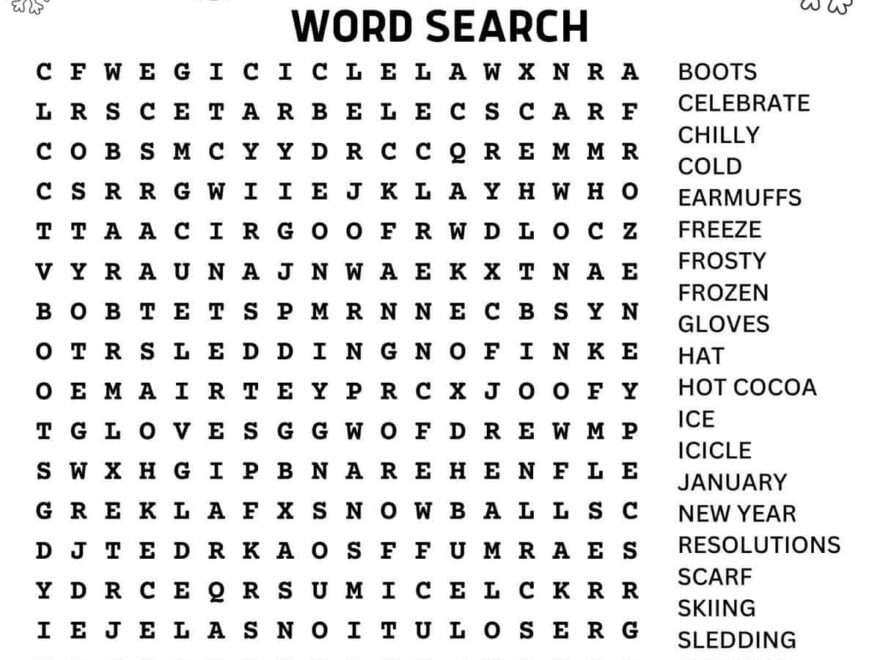 Free Printable January Word Search
