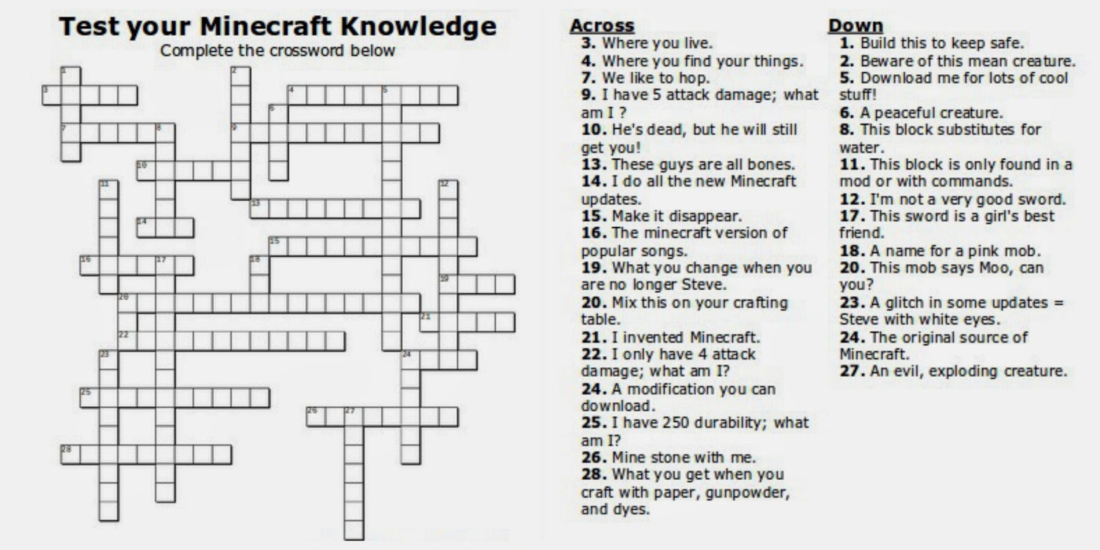 Minecraft Printable Word Search