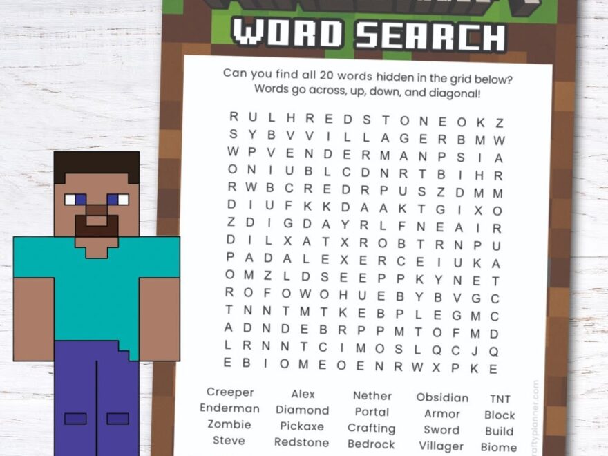 Free Printable Minecraft Word Search Krafty Planner