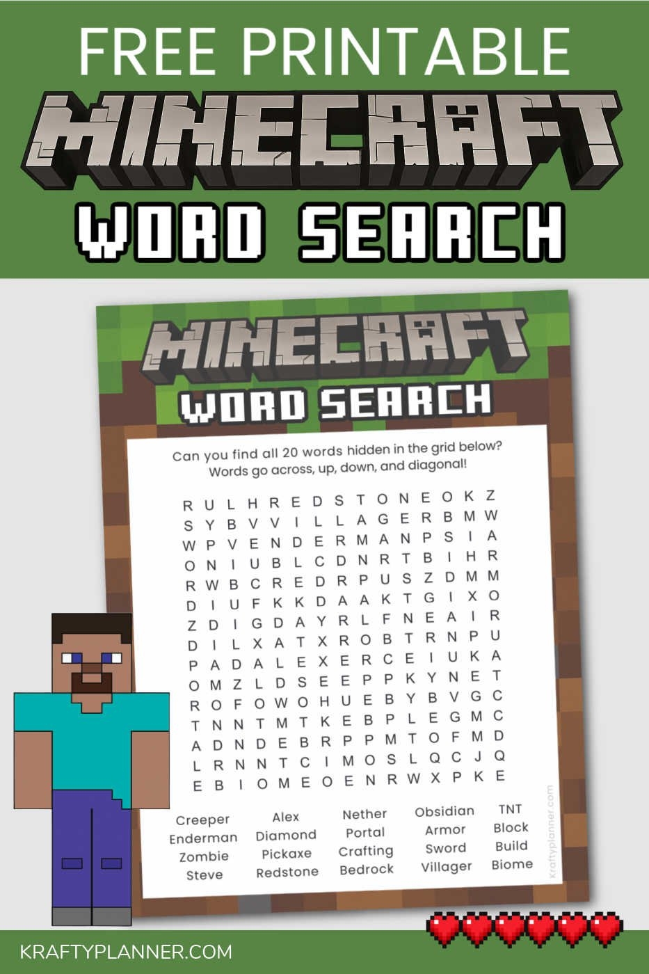 Free Printable Minecraft Word Search Krafty Planner